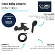 GROHE - Mitigeur bain douche mécanique Start Edge 2020 noir mat + Douchette 2 jets Vitalio Start 110 + Flexible - vignette