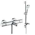 HANSGROHE - Pack mitigeur baignoire thermostatique Ecostat Comfort chromé + Ensemble de douche Crometta 2 jets blanc/chromé - vignette