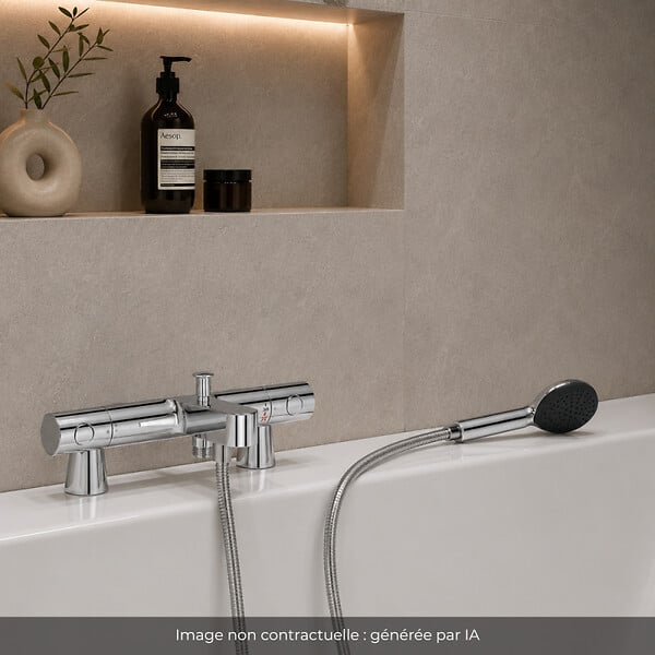 GROHE - Mitigeur baignoire thermostatique Grohtherm 800 Cosmopolitan 1/2 avec colonnettes Idro'Flex + Douchette 2 jets Start + Flexible - large