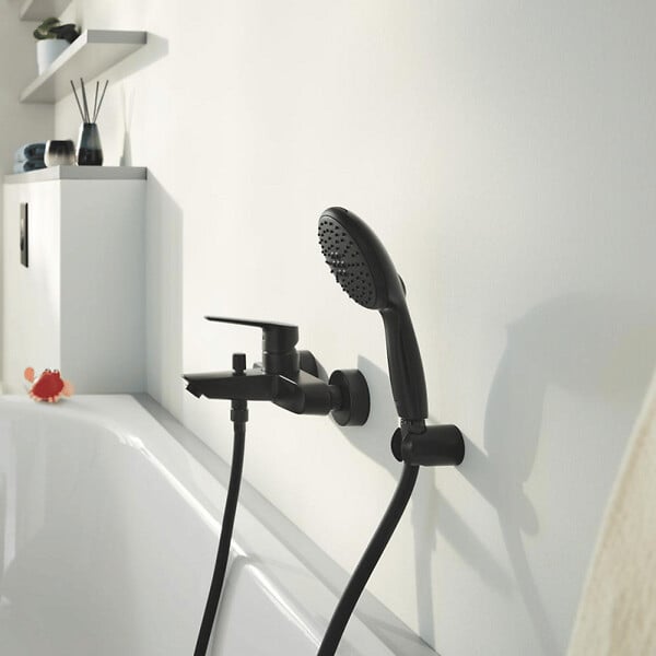 GROHE - Mitigeur bain douche mécanique Start 2021 noir mat + Douchette 2 jets Vitalio Start 110 + Flexible - large