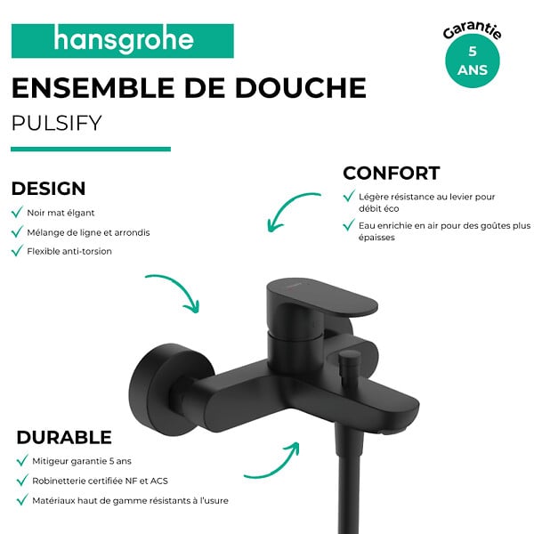 HANSGROHE - Mitigeur baignoire mécanique Rebris S noir mat - large