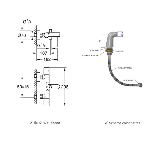 GROHE - Mitigeur baignoire thermostatique Precision Get avec colonnettes Idro'Flex - large
