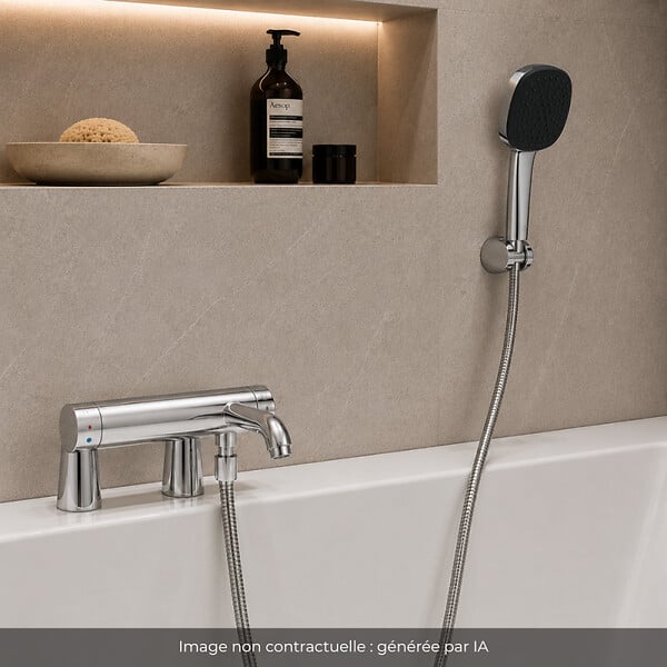 GROHE - Mitigeur baignoire mécanique Essence avec colonnettes Idro'Flex + Douchette 2 jets Comfort + Flexible + Support - large
