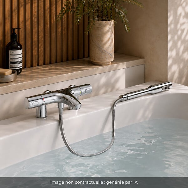 GROHE - Mitigeur baignoire thermostatique Precision Trend avec colonnettes Idro'Flex + Douchette 1 jet + Flexible - large