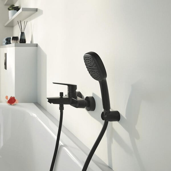 GROHE - Mitigeur bain douche mécanique Start 2021 noir mat + Douchette 2 jets Vitalio Comfort 110 + Flexible - large