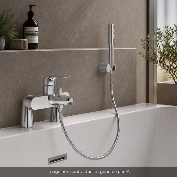 GROHE - Mitigeur baignoire mécanique Swift avec colonnettes Idro'Flex + Douchette 1 jet + Flexible + Support - large