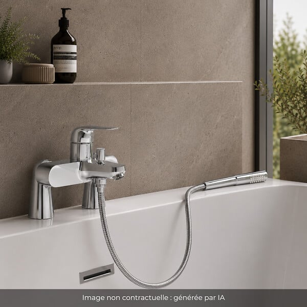 GROHE - Mitigeur baignoire mécanique Swift avec colonnettes Idro'Flex + Douchette 1 jet + Flexible - large