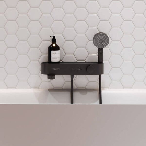 HANSGROHE - Pack mitigeur bain douche thermostatique ShowerTablet Select + Flexible Designflex + Douchette Pulsify 3 jets Noir mat - large