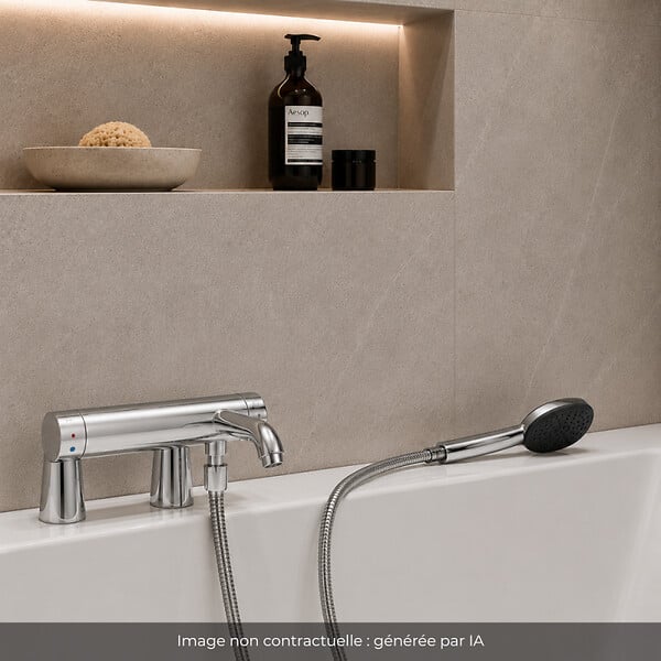 GROHE - Mitigeur baignoire mécanique Essence avec colonnettes Idro'Flex + Douchette 2 jets Comfort + Flexible - large