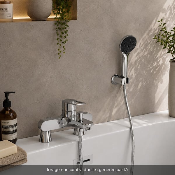 GROHE - Mitigeur baignoire mécanique Start Loop avec colonnettes Idro'Flex + Douchette 2 jets Start + Flexible + Support - large