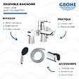 GROHE - Mitigeur baignoire mécanique Start Loop avec colonnettes Idro'Flex + Douchette 2 jets Start + Flexible + Support - vignette