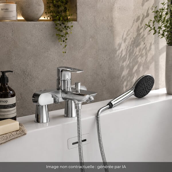 GROHE - Mitigeur baignoire mécanique Start Loop avec colonnettes Idro'Flex + Douchette 2 jets Start + Flexible - large