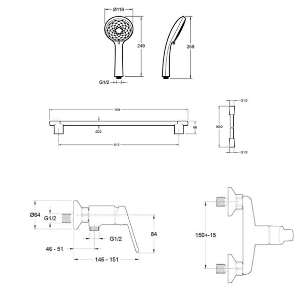 JACOB DELAFON - Mitigeur de douche Aimé  + ensemble de douche Awaken - large