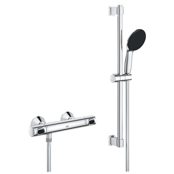 GROHE - Precision Flow Set de douche avec mitigeur thermostatique + Douchette + Barre 60 cm, chrome (G34800001) - large