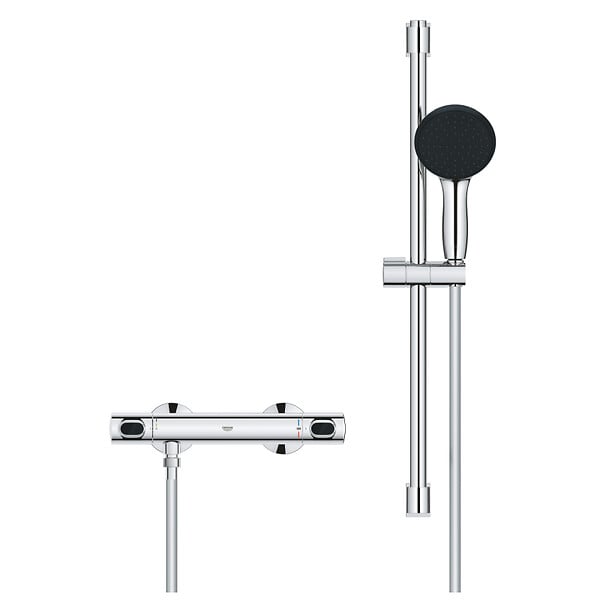 GROHE - Precision Flow Set de douche avec mitigeur thermostatique + Douchette + Barre 60 cm, chrome (G34800001) - large