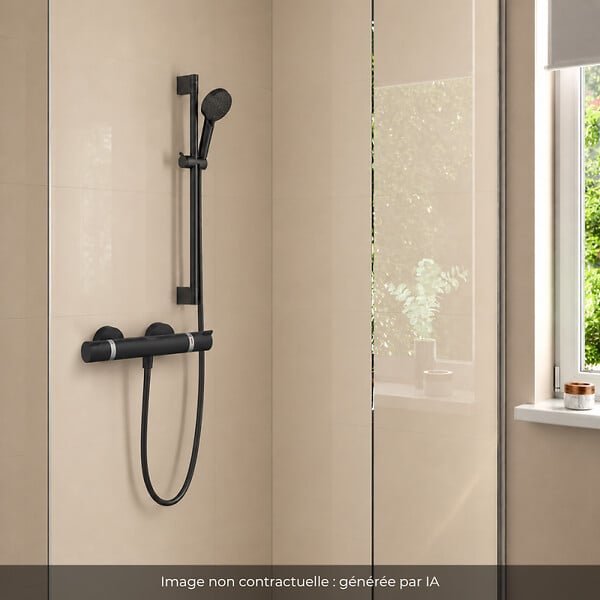HANSGROHE - Pack mitigeur douche thermostatique Ecostat Comfort + Ensemble pommeau Vernis Blend EcoSmart 2 jets avec barre noir mat - large