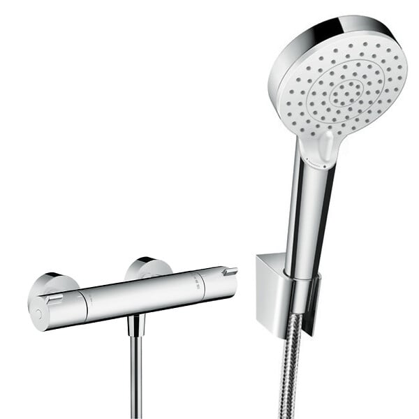 HANSGROHE - Ecostat 1001 CL Pack Mitigeur Thermostatique douche + Set Crometta Porter’S Douchette Vario / 1,25m (13211000-Vario) - large