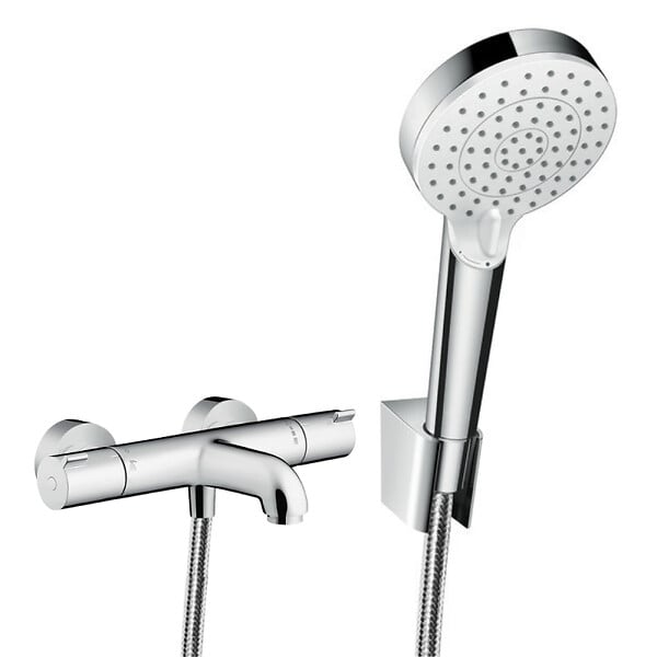 HANSGROHE - Ecostat 1001 CL Pack Mitigeur Thermostatique bain/douche + Set Crometta Porter’S 1,25m / Douchette Vario (13201000-Vario) - large
