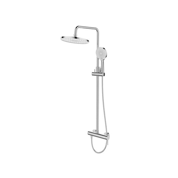SWISS AQUA TECHNOLOGIES - Système de douche mural avec mitigeur monocommande + douche de tête + douchette à main 3 jets, chrome (SATSSPKNEW) - large