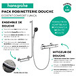 HANSGROHE - Mitigeur thermostatique Ecostat Comfort + Barre PMR Unica gauche + Pommeau Pulsify Select 3 jets + Flexible Designflex - vignette