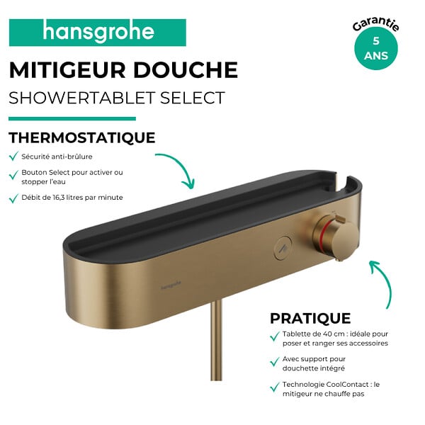 HANSGROHE - Mitigeur douche thermostatique ShowerTablet Select 400 Bronze brossé - large