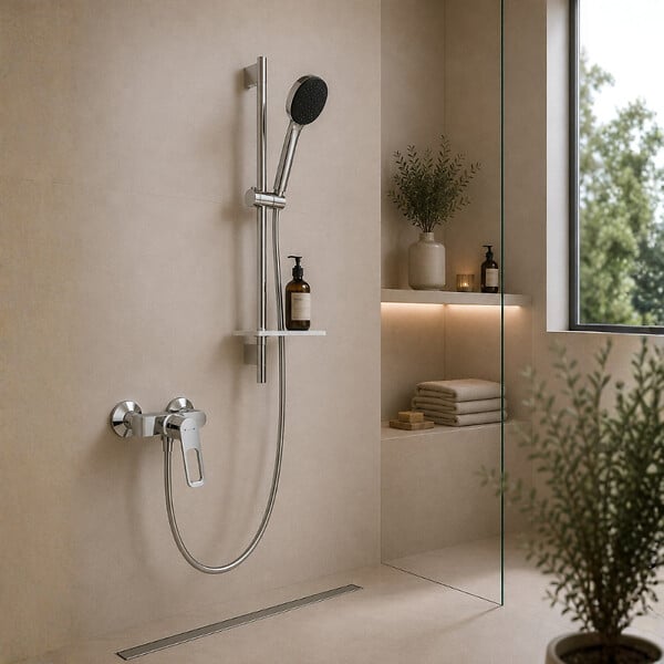 GROHE - Pack mitigeur douche monocommande BauLoop + Douchette Vitalio Start 110 + Barre Quickflix Vitalio Smartactive + Flexible - large