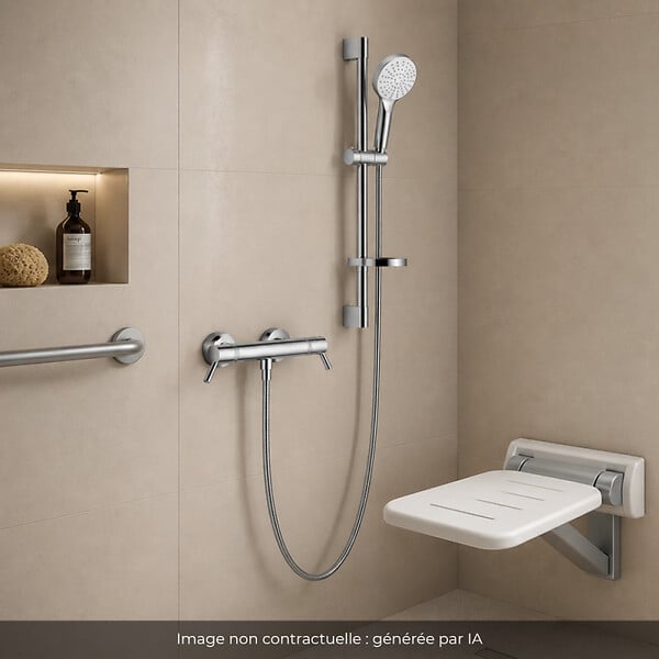 HANSGROHE - Pack mitigeur douche thermostatique Ecostat Comfort Care chromé + Ensemble de douche Crometta 2 jets blanc/chromé - large