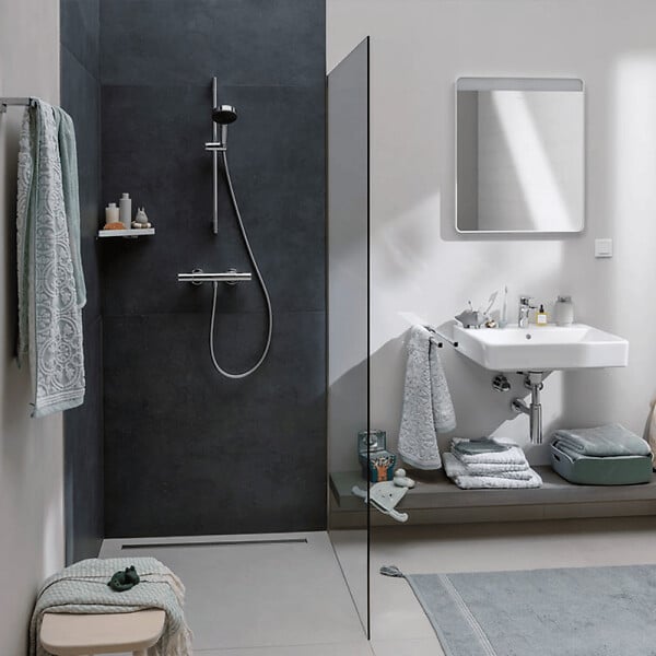 HANSGROHE - Pack mitigeur douche thermostatique Ecostat Comfort chromé + Ensemble de douche Crometta 2 jets blanc/chromé - large