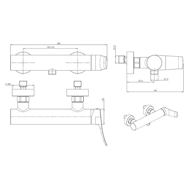 SWISS AQUA TECHNOLOGIES - Infinitio mitigeur de douche monocommande mural, entraxe 150 mm, sans ensemble de douche, noir mat (SATBSINF268C) - large