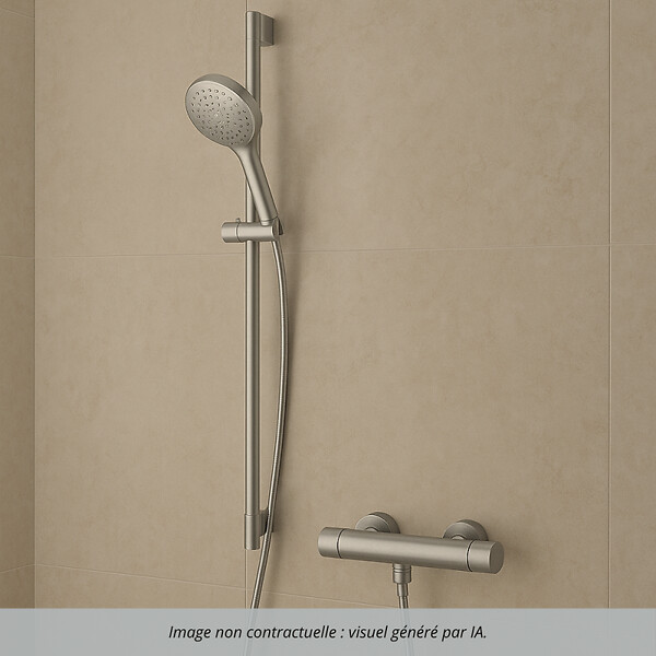 DURAVIT - Pack mitigeur douche thermostatique 1000 + Barre 90 cm + Pommeau 3 jets + Flexible 160 cm Inox brossé - large