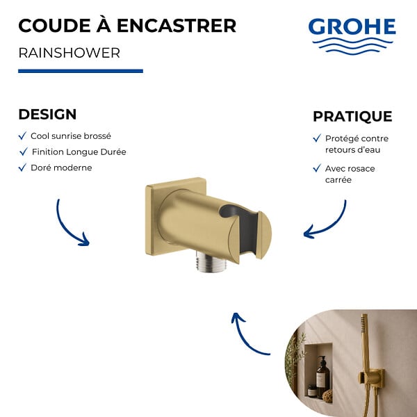 GROHE - Coude à encastrer 1/2" avec support Rainshower Cool Sunrise - large