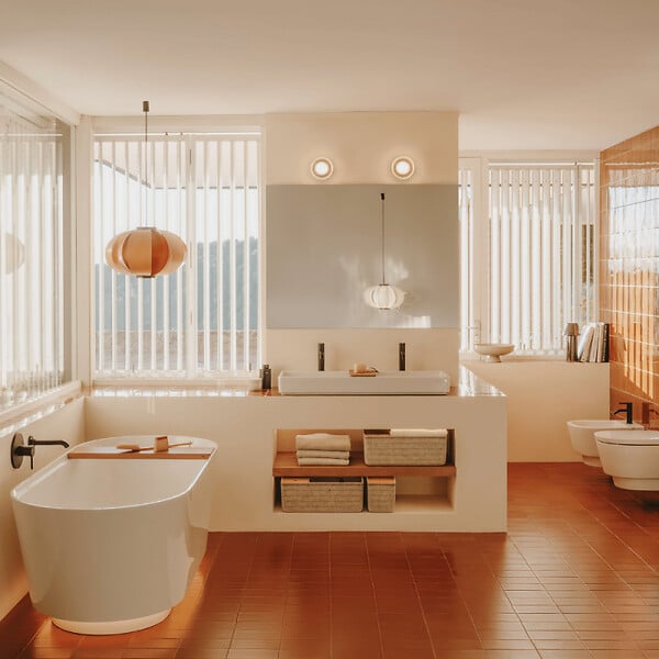 ROCA - Lavabo mural autoportant percé 2 trous Tura blanc brillant 100 cm - large