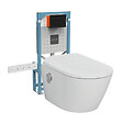 VITRA - Pack WC lavant suspendu sans bride avec abattant et attentes électriques VitrA V-Care Ultra blanc + bâti autoportant V-Fix Easy + plaque noir mat - vignette