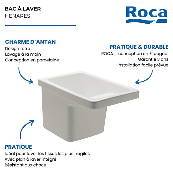 ROCA - Bac à laver à encastrer Henares blanc - large
