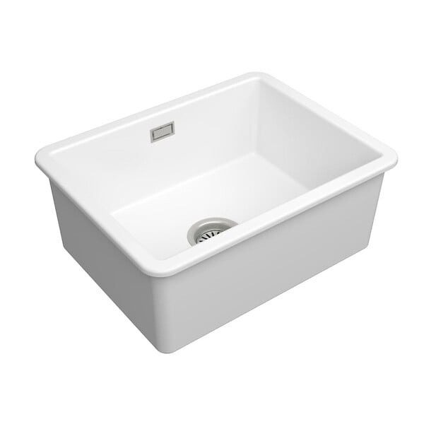 SWISS AQUA TECHNOLOGIES - Infinitio 55,5x43x22 cm évier de cuisine simple à encastrer en céramique, avec trop-plein, sans siphon, blanc (SATSINK5543) - large