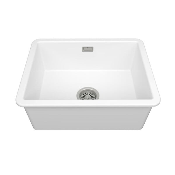 SWISS AQUA TECHNOLOGIES - Infinitio 55,5x43x22 cm évier de cuisine simple à encastrer en céramique, avec trop-plein, sans siphon, blanc (SATSINK5543) - large