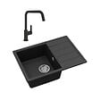 SWISS AQUA TECHNOLOGIES - 62x44 cm évier avec égouttoir réversible en Granite, à encastrer, noir + mitigeur lavabo/cuisine Grohe Start (SATSE2BG430) - vignette