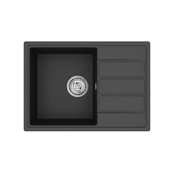 SWISS AQUA TECHNOLOGIES - 62x44 cm évier avec égouttoir réversible en Granite, à encastrer, noir + mitigeur lavabo/cuisine Grohe Start (SATSE2BG430) - large