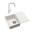 SWISS AQUA TECHNOLOGIES - 62x44 cm kit évier avec égouttoir réversible en Granite, à encastrer, blanc + mitigeur lavabo/cuisine Grohe Start (SATSE2WG304) - vignette