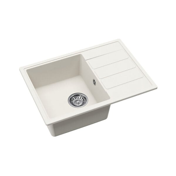 SWISS AQUA TECHNOLOGIES - 62x44 cm kit évier avec égouttoir réversible en Granite, à encastrer, blanc + mitigeur lavabo/cuisine Grohe Start (SATSE2WG304) - large