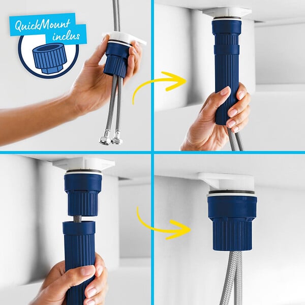 SWISS AQUA TECHNOLOGIES - 62x44 cm kit évier avec égouttoir réversible en Granite, à encastrer, blanc + mitigeur de cuisine Grohe Start (SATSE2WG303) - large
