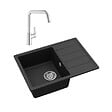 SWISS AQUA TECHNOLOGIES - 62x44 cm évier avec égouttoir réversible en Granite, à encastrer, noir + mitigeur lavabo/cuisine Grohe Start (SATSE2BG304) - vignette