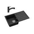 SWISS AQUA TECHNOLOGIES - 76x44 cm kit évier avec égouttoir réversible en Granite, à encastrer, noir + mitigeur lavabo/cuisine Grohe Start (SATSE3BG431) - vignette