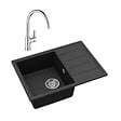 SWISS AQUA TECHNOLOGIES - 62x44 cm évier avec égouttoir réversible en Granite, à encastrer, noir + mitigeur lavabo/cuisine Grohe StartEdge (SATSE2BG313) - vignette