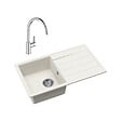 SWISS AQUA TECHNOLOGIES - 76x44 cm évier avec égouttoir réversible en Granite, à encastrer, blanc + mitigeur lavabo/cuisine Grohe StartEdge (SATSE3WG313) - vignette