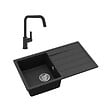 SWISS AQUA TECHNOLOGIES - 76x44 cm évier avec égouttoir réversible en Granite, à encastrer, noir + mitigeur lavabo/cuisine Grohe Start (SATSE3BG430) - vignette