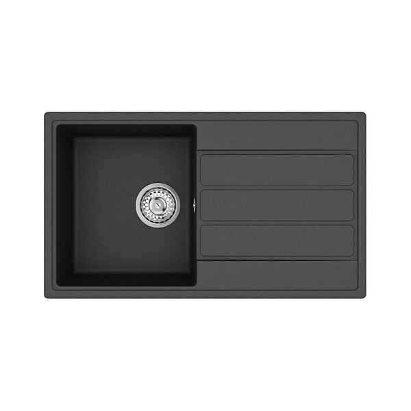 SWISS AQUA TECHNOLOGIES - 76x44 cm évier avec égouttoir réversible en Granite, à encastrer, noir + mitigeur lavabo/cuisine Grohe Start (SATSE3BG430) - large