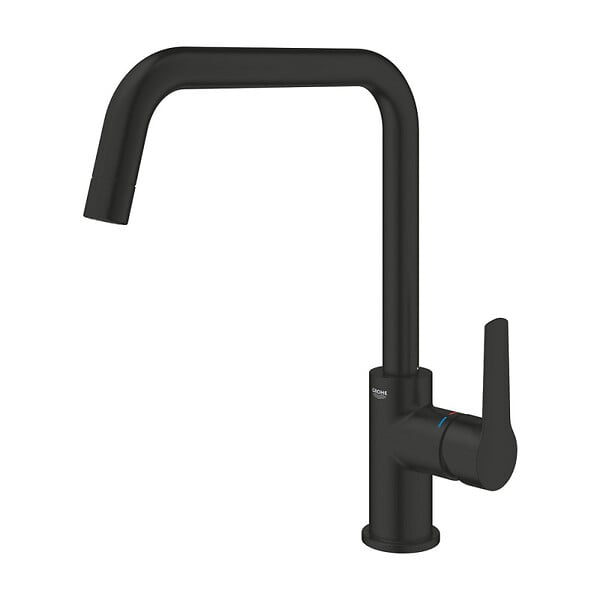 SWISS AQUA TECHNOLOGIES - 76x44 cm évier avec égouttoir réversible en Granite, à encastrer, noir + mitigeur lavabo/cuisine Grohe Start (SATSE3BG430) - large