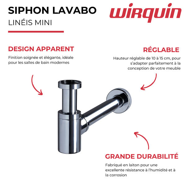 WIRQUIN - Siphon lavabo Linéis Mini design apparent chromé - large