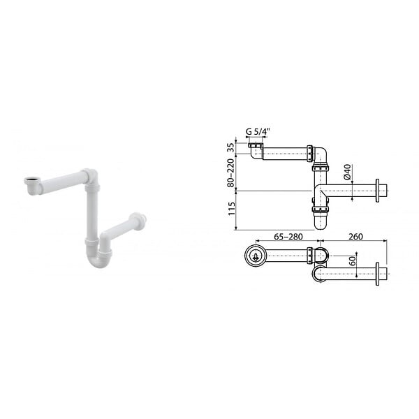 ALCA - Siphon gain de place pour lavabo 5/4" x DN40 blanc AlcaPlast (A434) - large